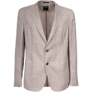 Zegna, Heren, Jassen, Bruin, Maat: XL Linnen,