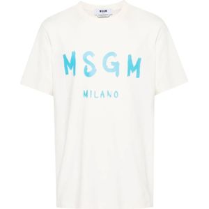 Msgm, Heren, Tops, Wit, Maat: L Katoen,
