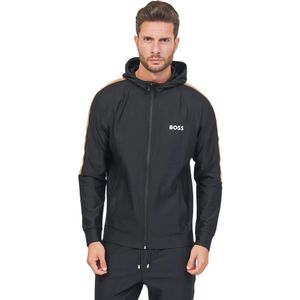 Hugo - Hooded Zip Sweatshirt - Zwart - Polyester - Met Strepen en Logo