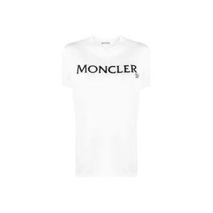 Moncler Beige Logo-Print T-Shirt Ss23 , White , Dames , Maat: L