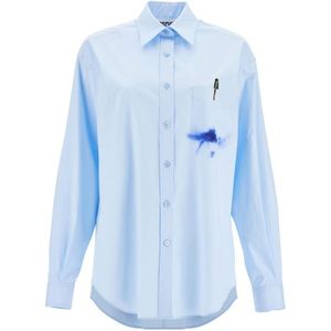 Moschino, Dames, Blouses & Shirts, Blauw, Maat: 2XS Katoen,