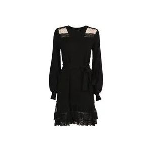 Twinset Korte jurk met tule en kanten details , Black , Dames , Maat: XS