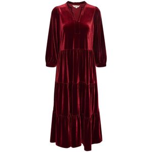 Part Two - Midi Jurk - Rood - Velvet - ¾ Lange Mouwen - Ronde Halslijn