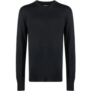 Tom Ford - Minimalistisch Zwart T-shirt - Katoen-Lyocell Mix - Lange Mouwen - Ronde Hals