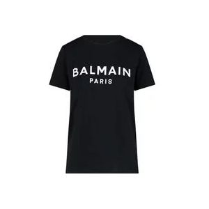 Balmain Zwarte Biologisch Katoenen Logo T-shirt , Black , Dames , Maat: M