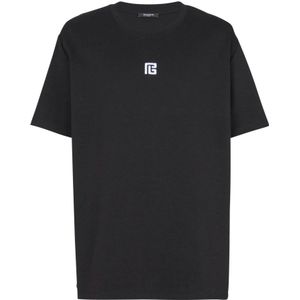 Balmain PB geborduurd T-shirt , Black , Heren , Maat: XS