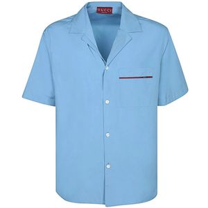 Gucci, Heren, Overhemden, Blauw, Maat: M Katoen,