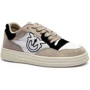 Pinko - Dames Sneakers - Beige - Leer - Leren Sneakers met Logodetail