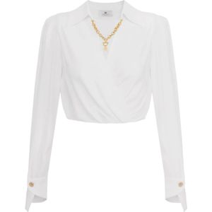 Elisabetta Franchi, Dames, Blouses & Shirts, Wit, Maat: L Leer,