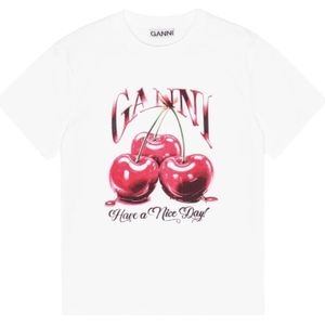 Ganni - T-Shirt - Wit - Jersey - Kersenprint