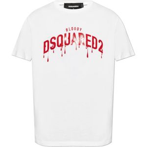 Dsquared2 T-shirt met logo , White , Heren , Maat: M