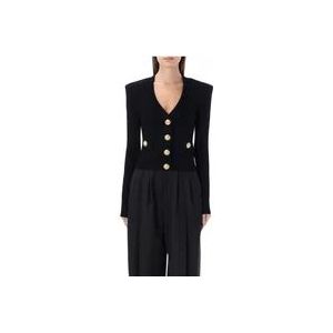 Balmain Gouden Knoop Gebreide Vest Noir Aw24 , Black , Dames , Maat: XS