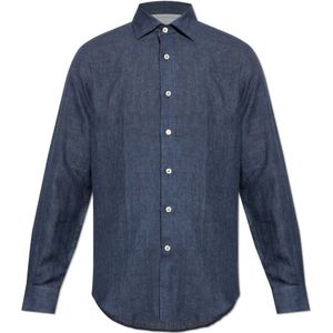 Eleventy, Heren, Overhemden, Blauw, Maat: XL Linnen,