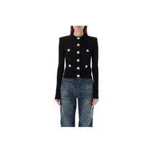 Balmain Zwarte Gebreide Cardigan met Gouden Knopen , Black , Dames , Maat: M