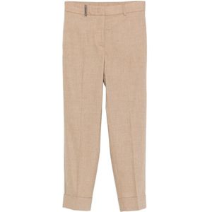 Peserico, Dames, Broeken, Beige, Maat: 2XL Wol,
