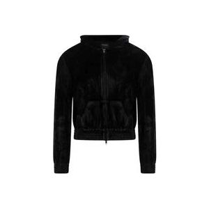 Balenciaga Zwarte hoodie met ritssluiting en strass detail , Black , Heren , Maat: L
