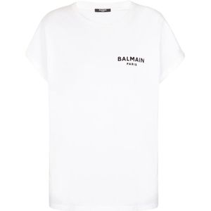 Balmain T-shirt met flock Paris logo , White , Dames , Maat: S