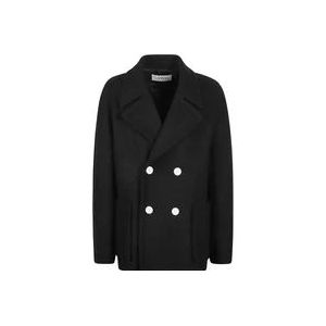 Lanvin Zwarte Wollen Jas voor Heren , Black , Heren , Maat: M