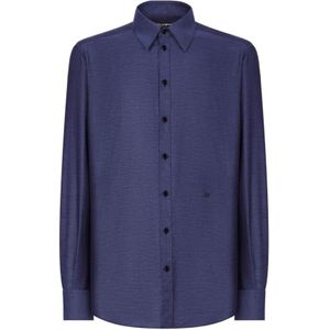 Dolce & Gabbana, Heren, Overhemden, Blauw, Maat: 3XS Katoen,