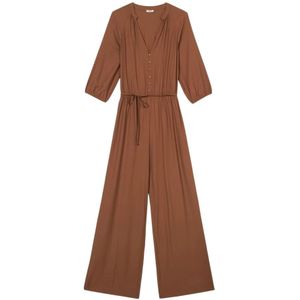 Oltre - Jumpsuit - Bruin - Wijdvallend met V-hals