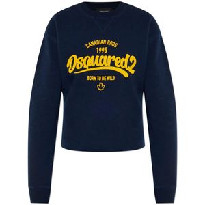 Dsquared2, Dames, Sweatshirts & Hoodies, Blauw, Maat: S Katoen,