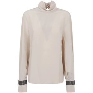 Brunello Cucinelli, Dames, Blouses & Shirts, Beige, Maat: XS Zijde,
