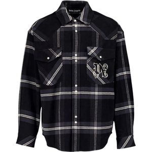 Palm Angels, Heren, Overhemden, Zwart, Maat: L Katoen,