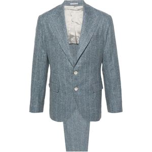 Brunello Cucinelli, Heren, Pakken, Blauw, Maat: M Zijde,