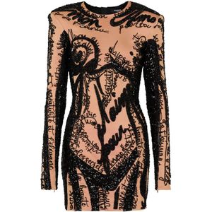Balmain Korte geborduurde jurk met lichaamsmotief , Multicolor , Dames , Maat: XS