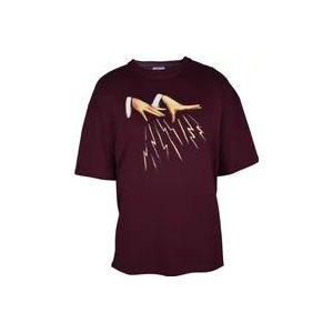 Lanvin Bordeaux Katoenen T-shirt met Bedrukt Beeld , Red , Heren , Maat: L