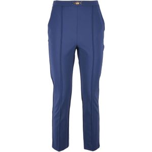 Elisabetta Franchi, Dames, Broeken, Blauw, Maat: XL Polyamide,