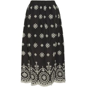 Cream - Midi-rok - Zwart - 100% Katoen - Elastische Tailleband