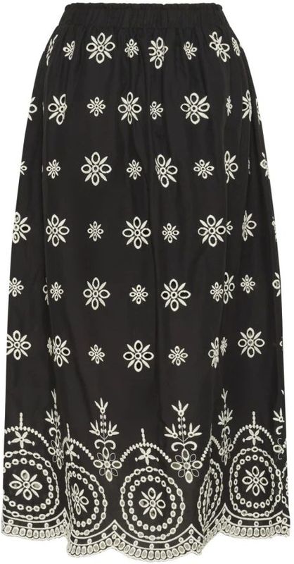 Cream - Midi-rok - Zwart - 100% Katoen - Elastische Tailleband