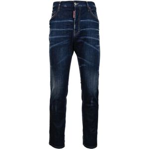 Dsquared2 Herenknoop Jeans met Leren Patch , Blue , Heren , Maat: XS