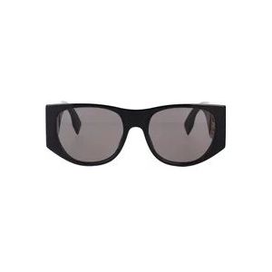 Fendi Glamoureuze ovale zonnebril met donkergrijze lenzen en gouden metalen logo , Black , unisex , Maat: 54 MM