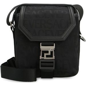 Versace Canvas Messenger Tas met Logo Print , Black , Heren , Maat: ONE Size