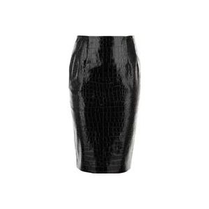 Versace Stijlvolle Zwarte Leren Rok , Black , Dames , Maat: 2XS