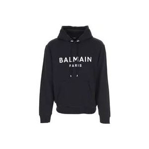 Balmain Zwart Logo Print Sweatshirt , Black , Heren , Maat: XL