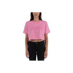 Lanvin Katoenen Overprinted Cropped T-Shirt , Pink , Dames , Maat: S