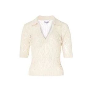 Ganni Katoenen kant shot polo , Beige , Dames , Maat: XS