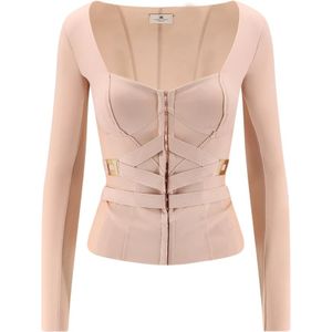 Elisabetta Franchi, Dames, Tops, Beige, Maat: L Tulle,