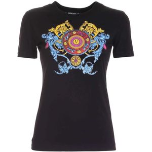 Versace Jeans Couture, Dames, Tops, Zwart, Maat: XS Katoen,