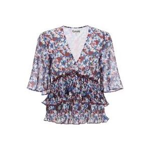 Ganni Blouse met Plooien en Bloemenmotief , Multicolor , Dames , Maat: S