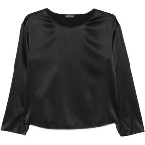 Emporio Armani, Dames, Blouses & Shirts, Zwart, Maat: M Satijn,