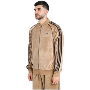 Adidas Originals - Velours Rits Trui - Bruin - Heren - Herfst Winter