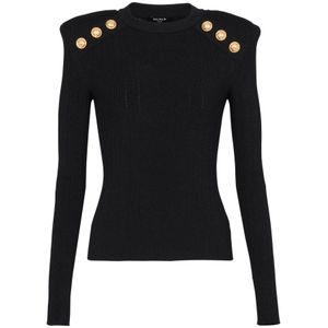 Balmain Gebreide trui met knoopdetails , Black , Dames , Maat: XS