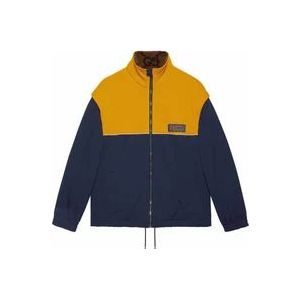 Gucci Blauwe technische jersey jas met logo patch , Multicolor , Heren , Maat: S