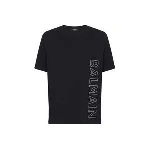 Balmain Geëmbosseerd T-shirt , Black , Heren , Maat: XL