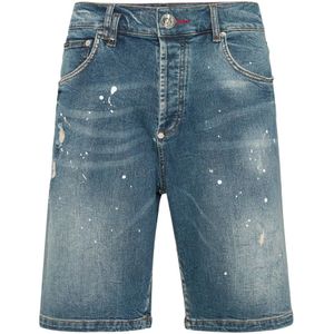 Philipp Plein, Heren, Korte broeken, Blauw, Maat: W29 Denim,