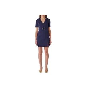 Twinset Blauwe V-hals jurk met Oval T-logo , Blue , Dames , Maat: L